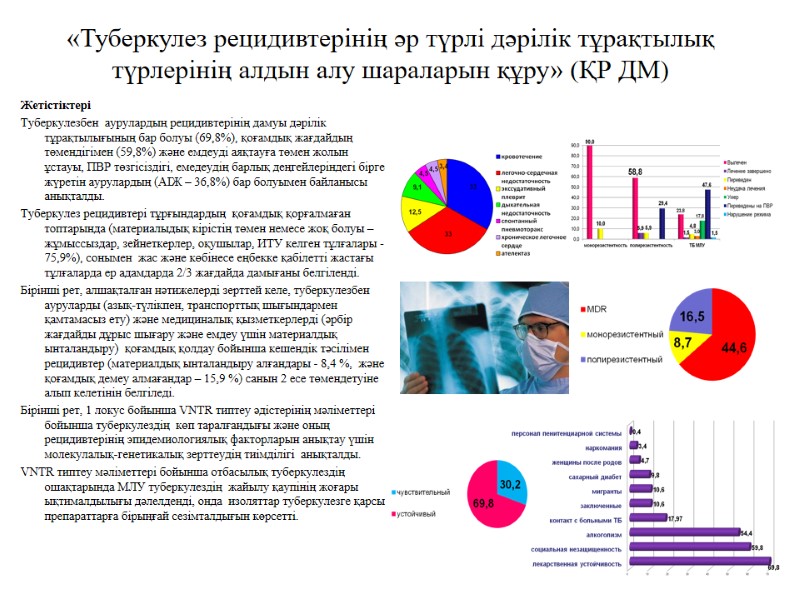 «Туберкулез рецидивтерінің әр түрлі дәрілік тұрақтылық түрлерінің алдын алу шараларын құру» (ҚР ДМ) Жетістіктері